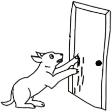 illustration of dog scratching at door